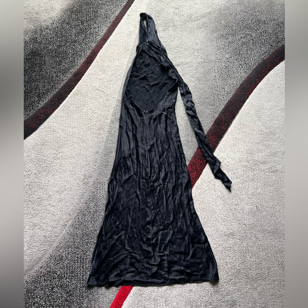 Meshki Midnight Black Satin Halter Maxi Dress - Picture 3 of 3